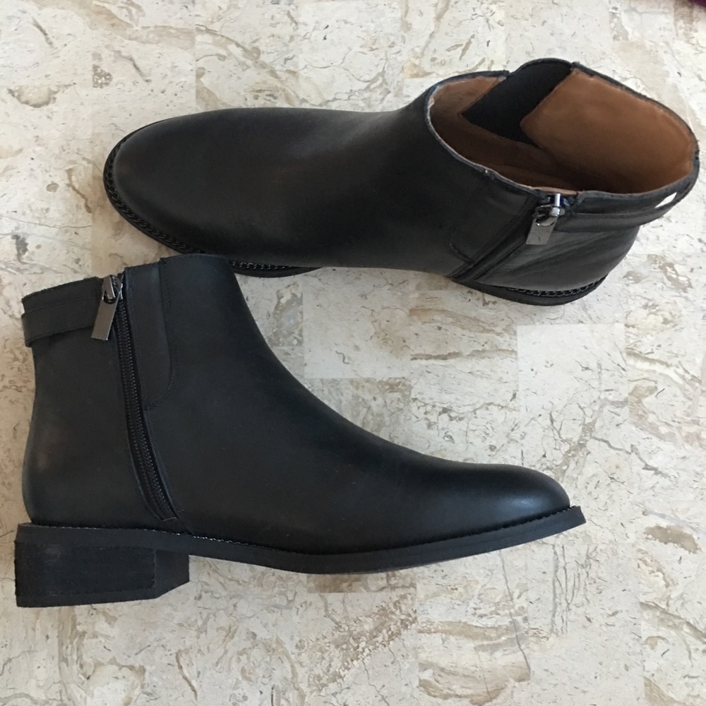 Black Leather Ankle Boots Brandy Side Zip Low Heel